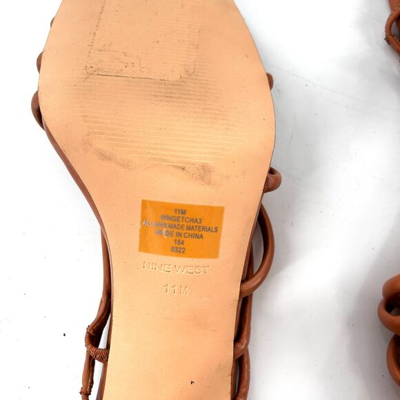 Nine West Getcha Heels 11 Tan NWOT Sandals Mules Strappy Block Heel 90s Y2K - Picture 4 of 8